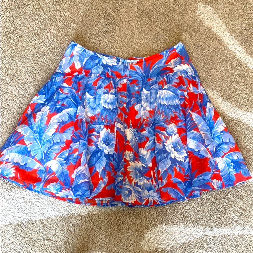 Women’s Red & Blue Floral Pleated Skirt